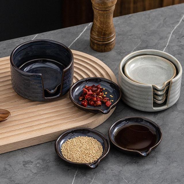 Japanese Ceramic Sauce Plate Sets with Storage Simple Solid Color