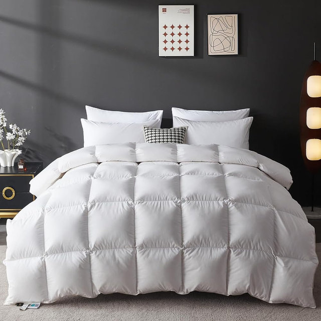 L LOVSOUL Goose Feather Down Fiber Comforter Oversize King Size, 100% Organic Cotton Fabric Duvet Insert,1200TC,750+FP, Hotel Collection, Heavyweight White Bedding Comforters with 8 Tabs,116oz
