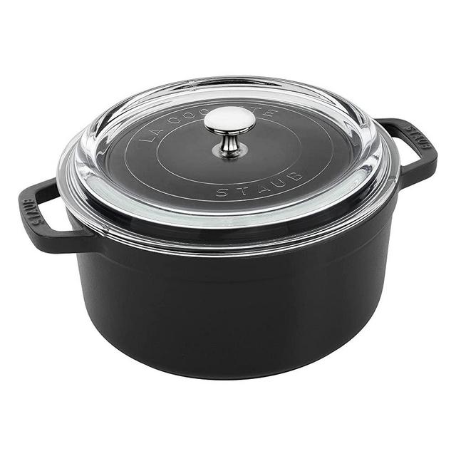 Staub Cast Iron 4-qt Round Cocotte with Glass Lid - Black