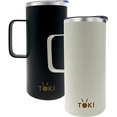 Gift Expressions 2CT TOKI Insulated Coffee Mug with Handle, Double Wall Stainless Steel Coffee Tumbler 18 oz, Reusable Travel Thermal Cup (BLACK/EGG WHITE, 2)