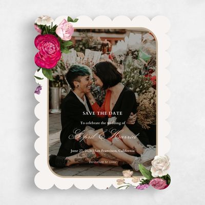 Beige Scalloped Wedding Save the Date - Eleganza Photo