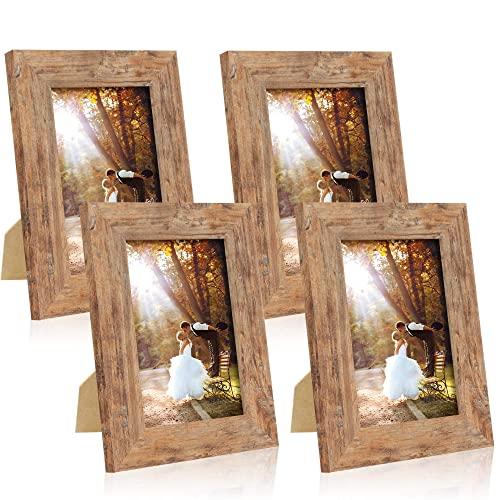 iRahmen 4 Pack 5x7 Rustic Picture Frame Set with High Definition Glass Photo Frame for Desktop Display and Wall Mounting (IR-US002-BR-P5X7)