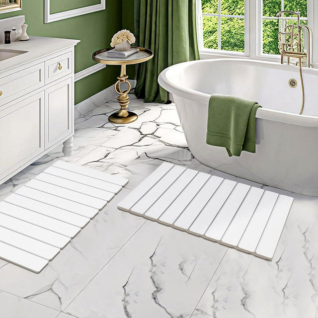 Setguopal 2 Pack Foldable Stone Bath Mats, White Super Absorbent Diatomaceous Earth Bath Rug, Non-Slip Shower Mat, Quick-Drying Bath Rug and Drying Mat for Tub and Shower