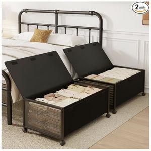 2 Pack Under the Bed Storage Containers,12 inch Height Under Bed Shoe Storage,31inch Long Underbed Storage with Wheels,Large Rolling under bed Clothes Storage Drawers with Lid for Dorm Tall,Black