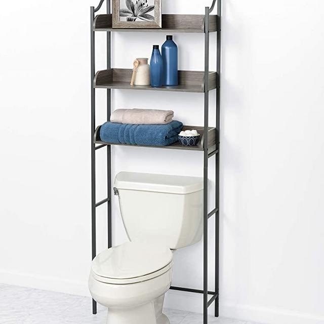 Zenna Home 3-Tier Over-The-Toilet Bathroom Spacesaver, Driftwood Gray/Pewter