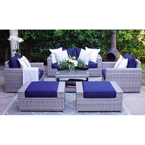 SunHaven 7 Piece Outdoor Furniture Set - for Patio, Deck, Garden and Outdoor Dining - Features Thick Cushions, Gray Wicker Rattan and Weather Resistance (7 Piece Loveseat Set)