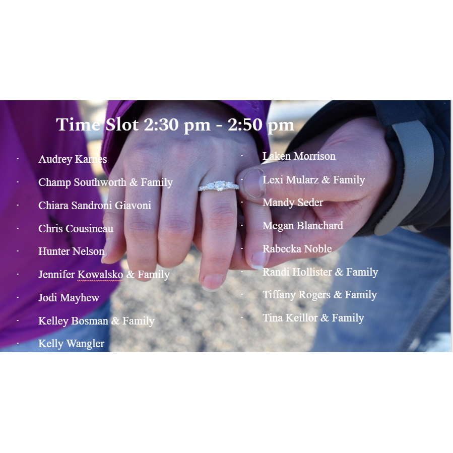 Bridal Shower Time Slot 2:30pm - 2:50 pm