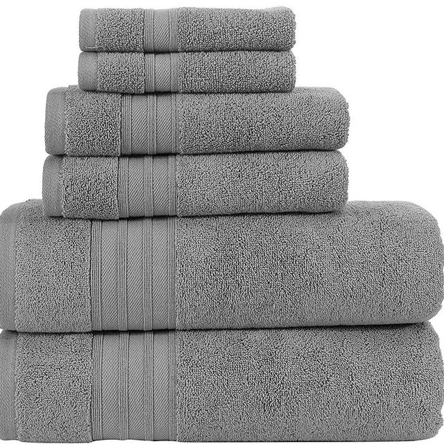 Hammam Linen 6-Piece Grey Towels Set Original Turkish Cotton Soft, Absorbent and Premium Towels Set for Bathroom and Kitchen 2 Bath Towels, 2 Hand Towels, 2 Washcloths (Cool Grey)