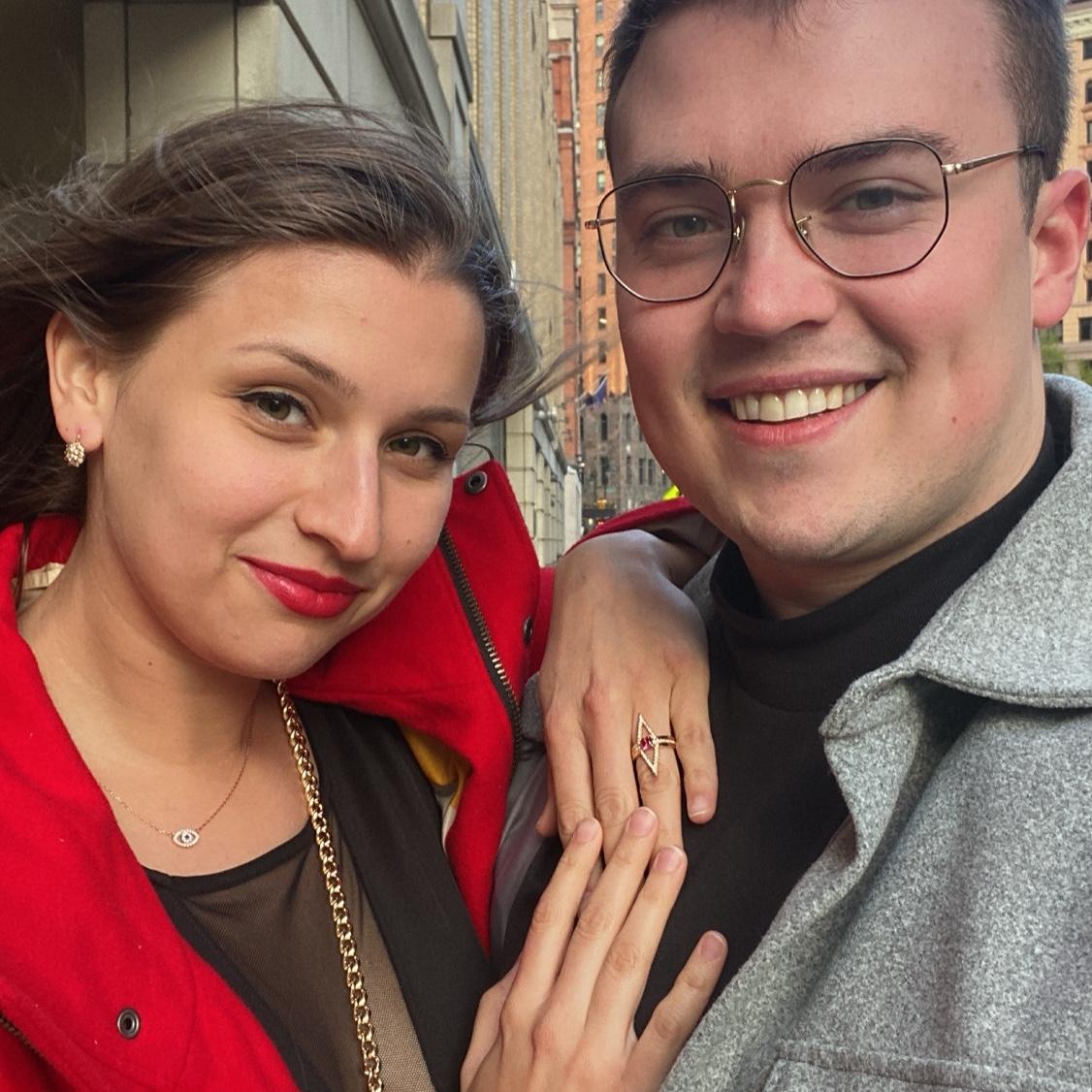 Our first date! Jake planned the whole date and surprised Nataliya with a date in downtown Detroit. He picked her up with a beautiful bouquet of flowers and jars of pickles since she loves her pickles