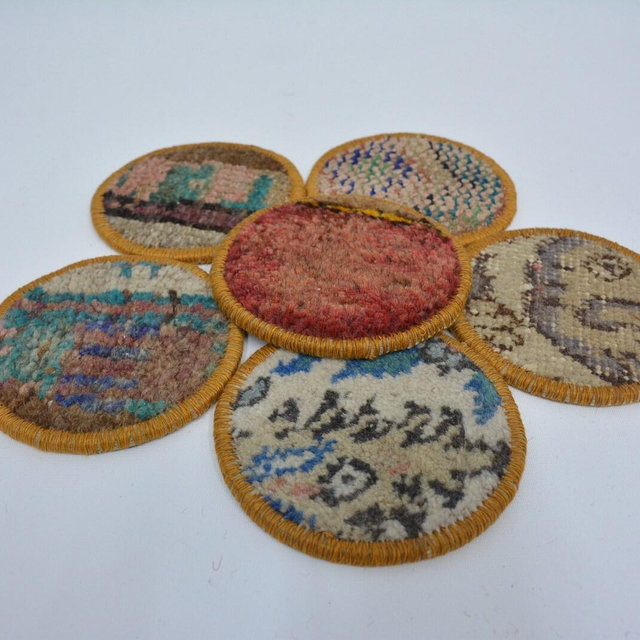 Coffee Cup Pad, Set Of Six, Gift For Her, Red Pad, Rug Pad, Traditional Pad, Coffee Coaster, Circle Pad, Unique Coaster,