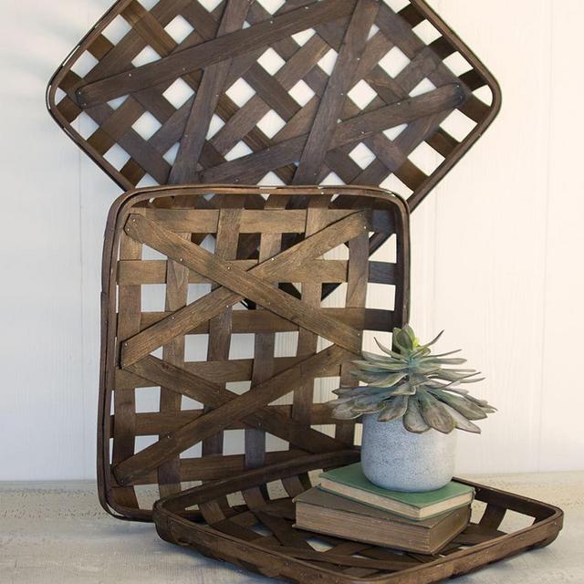 Split Wood Deocrative Square Wall Baskets - Set of 3