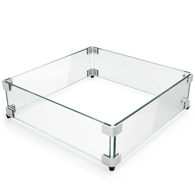 GASPRO 15" x 15" x 6" Fire Pit Glass Wind Guard, Tempered Glass Firepit Table Shield, Thick and Sturdy, with Hard Aluminum Corner Bracket & Rubber Feet, Easy to Assemble