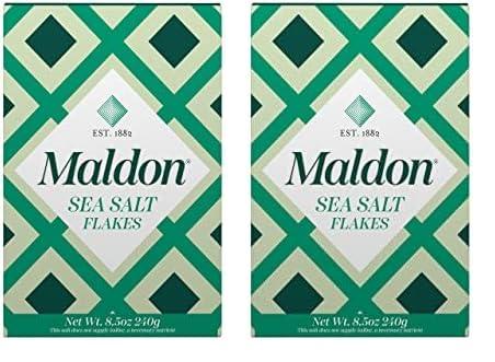 Maldon Salt, Sea Salt Flakes, 8.5 oz (240 g), Kosher, Natural, Handcrafted, Gourmet, Pyramid Crystals (Packaging May vary) (Pack of 2)