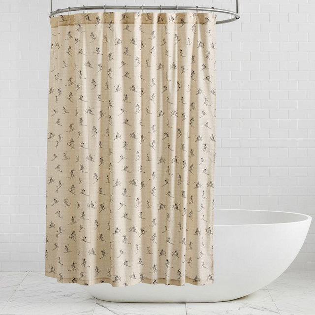 Ski Run Shower Curtain, Flax Multi, 72"
