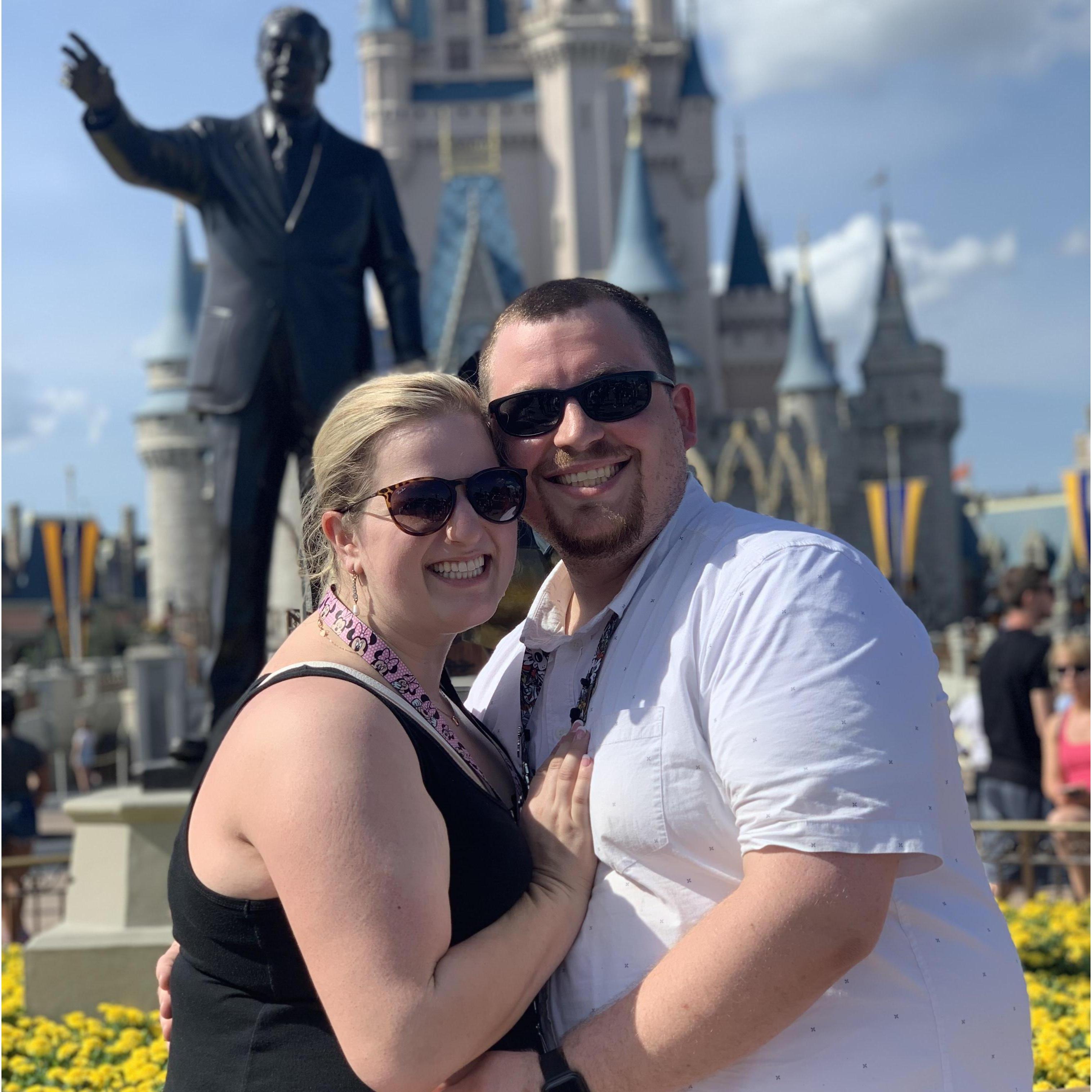 We were on our vacation in Disney World in Orlando. This was one of the last moments as boyfriend & girlfriend. That night he proposed in front of the castle & she screamed YES! #happiestplaceonearth