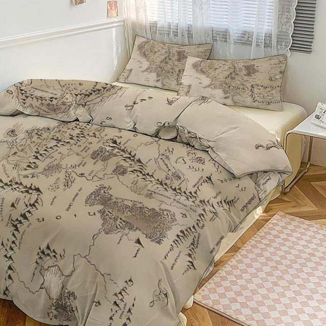 Generic Middle Earth Map Duvet Cover Set - 3-Piece Bedding Set (1 Duvet Cover + 2 Pillowcases) - 86"x70" - Ultra Soft Microfiber - Fantasy Theme - Modern Style - Machine Washable