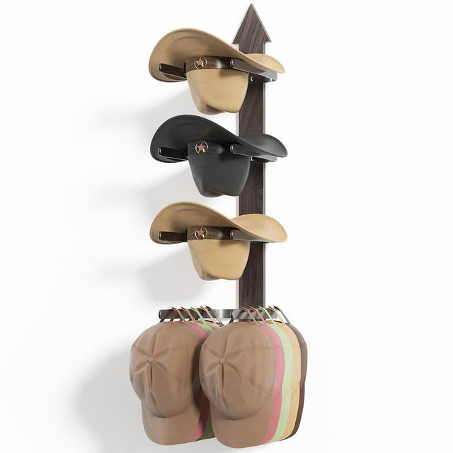 Cowboy Hat Rack for Wall, Cowboy Hat Holder Wall Mount Holds up to 4 Hats, Wooden Western Rustic Metal Cowboy Hat Hanger with Arrow Sign Board, Hat Organizer for Cowboy Hat, Fedora,Sun Hats (1 pack)