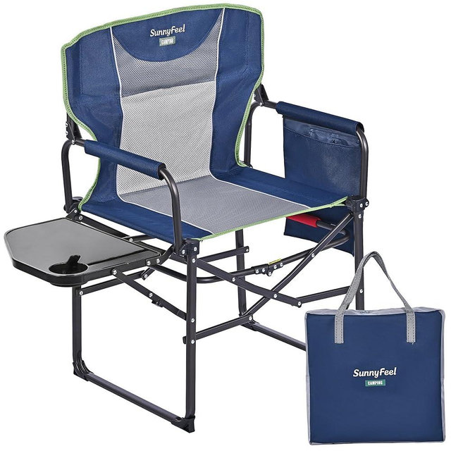SUNNYFEEL Camping Directors Chair, Heavy Duty,Oversized Portable Folding Chair with Side Table, Pocket for Beach, Fishing,Trip,Picnic,Lawn,Concert Outdoor Foldable Camp Chairs