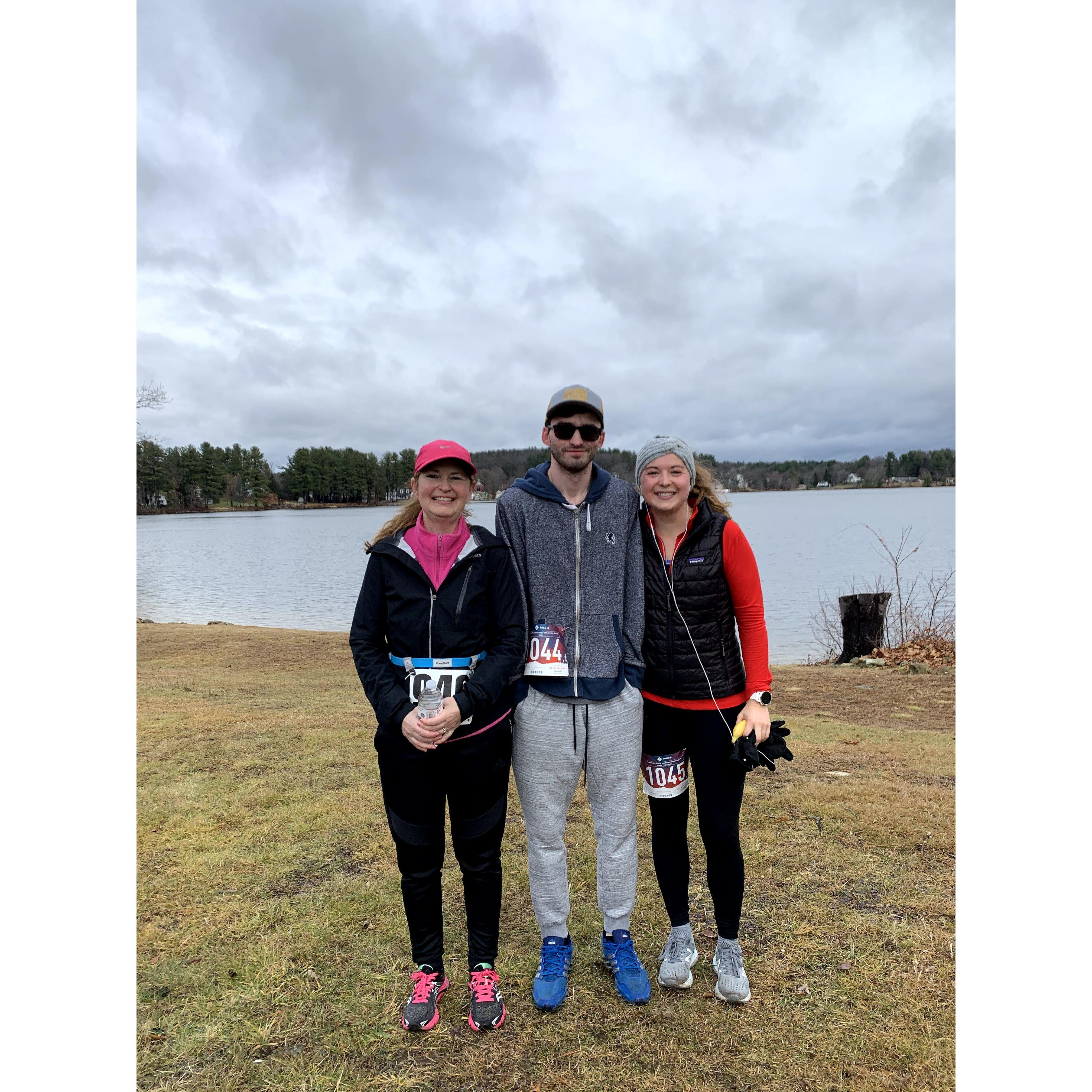 Kristina her brother James, and mother Betty, after finishing a Thanksgiving Day 5K!