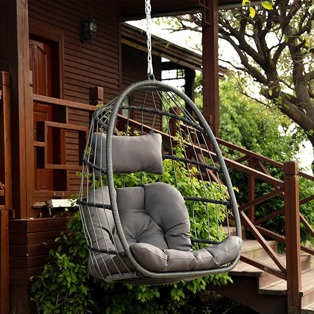 Brafab Wicker Rattan Hammock Egg Chair with Hanging Chain, Aluminum Frame and UV Resistant Cushion, Indoor Outdoor Bedroom Patio Porch Foldable Camping Hammock Chair Swing Chair 350LBS Capacity