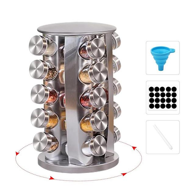COCOMU 20-Jar Revolving Countertop Spice Rack,360°Rotation Seasoning Organizer Holder,Stainless Steel Spice Organizer for Cabinet Countertop Kitchen Cooking (Spices Not Included)