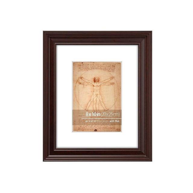 WYNCO 8x10 Mahogany Beveled Ornate Classic Picture Frame, Matted for 5x7 inches Photos, Paintings, Arts, Tabletop or Wall Mount Display, Real Glass Protection