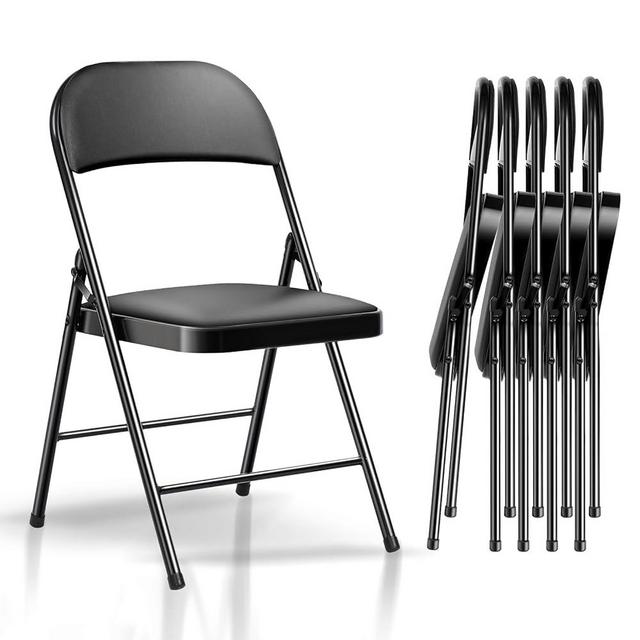 Fenbeli Folding Chairs with Padded Seats - 6 Pack Padded Folding Chair with Steel Frame for Home and Office, Indoor and Outdoor Events, 330 Pound Capacity (Black, Set of 6)