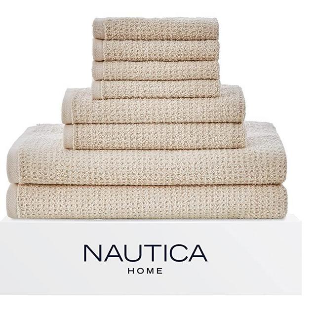 Nautica - 8pc Bath Towels Set, Highly Absorbent & Quick Dry Towel, Stylish Bathroom Decor & Dorm Room Essentials (Oasis Beige, 8 Piece)