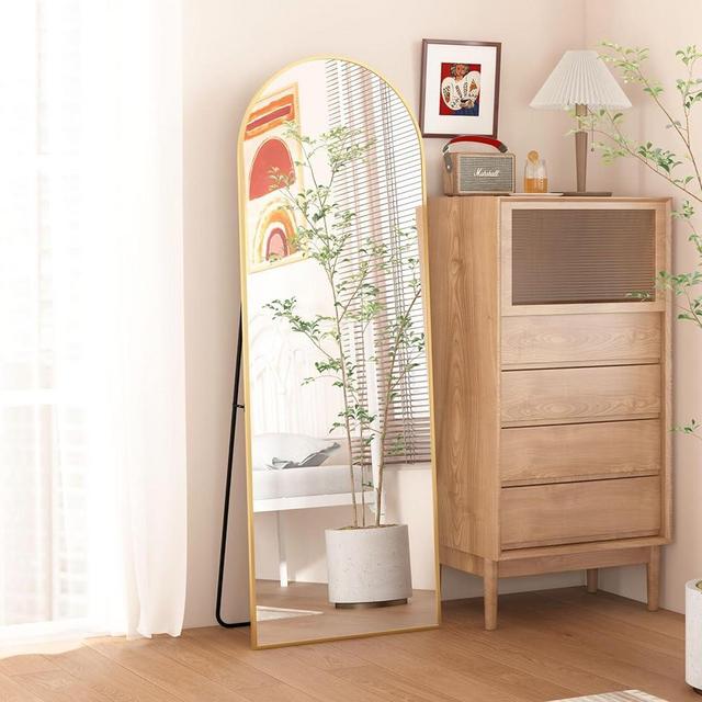 CASSILANDO Arched Full Length Mirror 64" x 21", Floor Standing Mirror, Unique Vertical Mirror, Gold Metal Frame Mirror, for Living Room, Bedroom, Entrance, and Bathroom