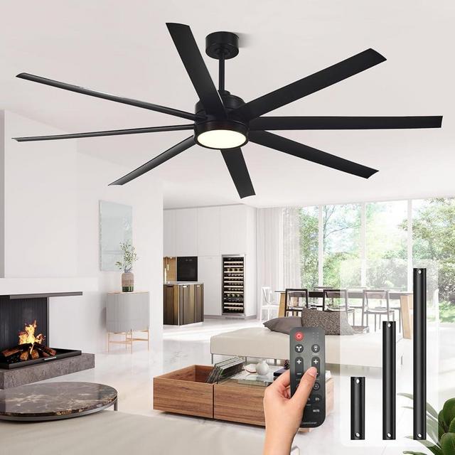 Conciseer Modern Ceiling Fans with Lights, 72 Inch Ceiling Fan with Light and Remote,Living Room Library Cafe Outdoor/Industrial,24W 3CCT 8 Blades 6 Speed Reversible Quiet DC Motor, Black
