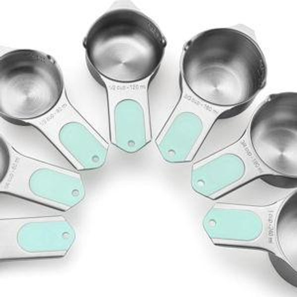 Spring Chef Magnetic Stainless Steel Measuring Cups (Patent Pending), Kitchen Tools with Easy to Read Markings for Measuring Dry or Liquid Ingredients, Set of 7, Mint