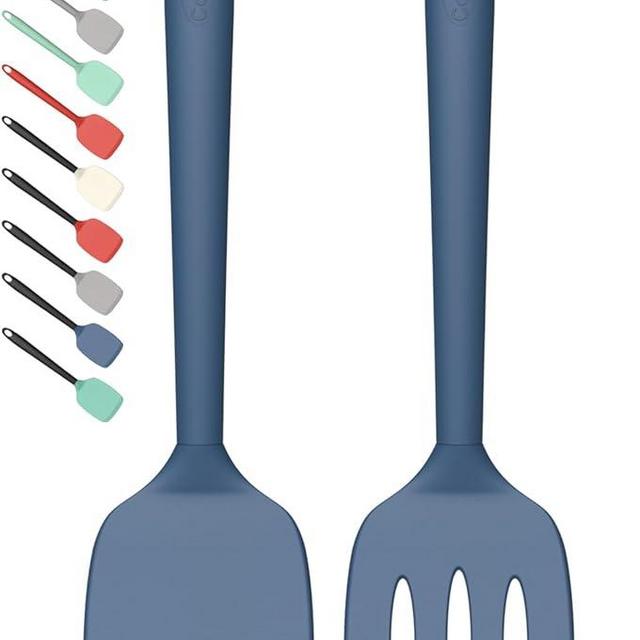 Coukre 2 Pack Silicone Spatula Set, High Heat Resistant, BPA Free Kitchen Spatula, Solid & Slotted Turner for Non-Stick Pans, Sautéing, and Flipping (2, PureDarkBlue)
