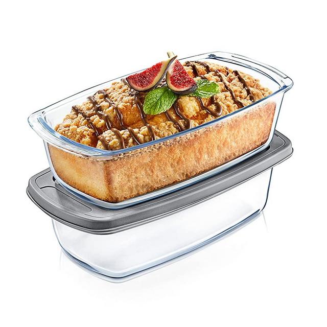 NutriChef 2 Sets Loaf Pan - 62.07oz Stackable Superior Premium Glass Meal-prep Food Container w/ Airtight Locking Lid, BPA-Free Leakproof, Freezer-to-Oven-Safe, For Bread, Cake & Pastries