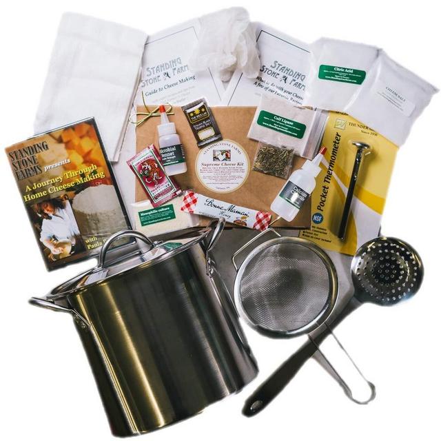 Standing Stone Farms &quot;Complete&quot; DIY Cheese Making Kit PLUS DVD - Equipment & Ingredients! Feta, Chevre, Mozzarella, Burrata, Burricotta, Cheddar Cheese Curds, Ricotta, Monterey Jack, Cream Cheese and Butter!