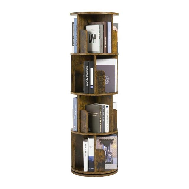 oneinmil Rotating Bookshelf, 360° Rotating Bookcase for Small Space, Corner Bookcase for Bedroom, Living Room, Study Room, 4 Tier, Brown