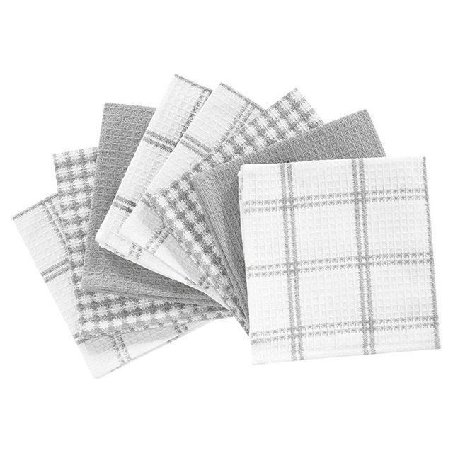 T-fal Premium Waffle Dish Cloths (8-Pack), 12"x13" Highly Absorbent, Super Soft Long Lasting 100% Cotton Flat Waffle Dish Towel for Washing Dishes, Gray