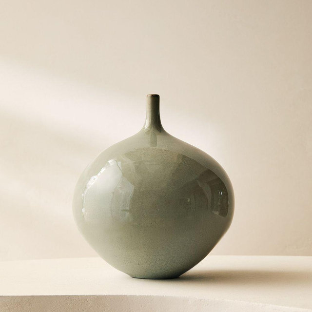 Oslo Ceramic Vase, Gray Blue, 9.6"H