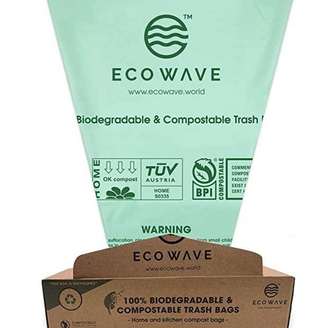 ECO WAVE 100% Compostable Bin Liners, 2.6 Gallons, 100 Bags