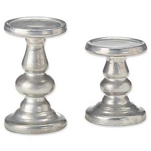 Madison Park Leighton 2-Piece Ceramic Candleholder Set in Silver