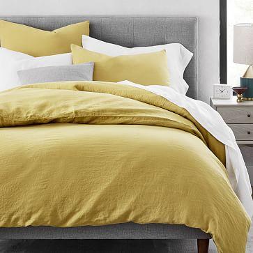 Sand Yellow Belgian Flax Linen Duvet Cover & Shams, Queen Sized