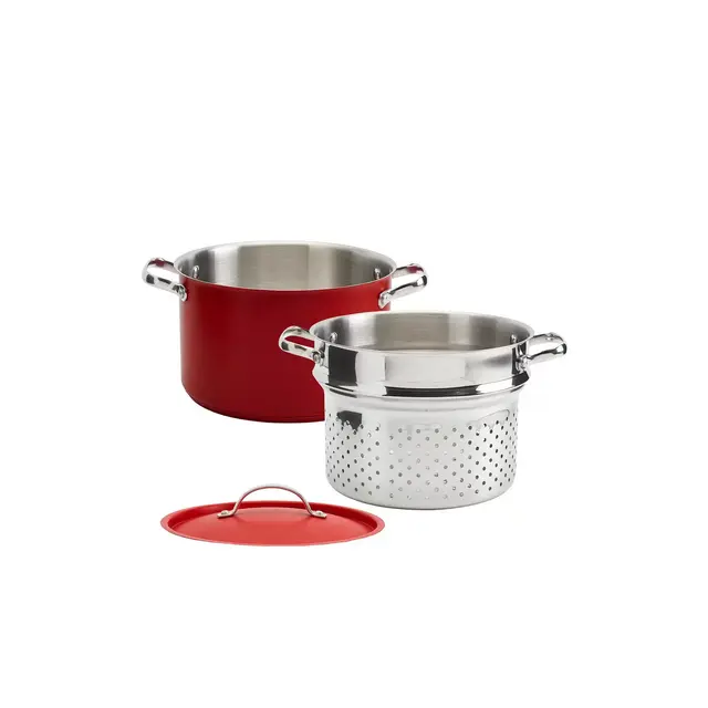 Denmark Bristol Stainless Steel 3-Piece Pasta Pot Set in Red