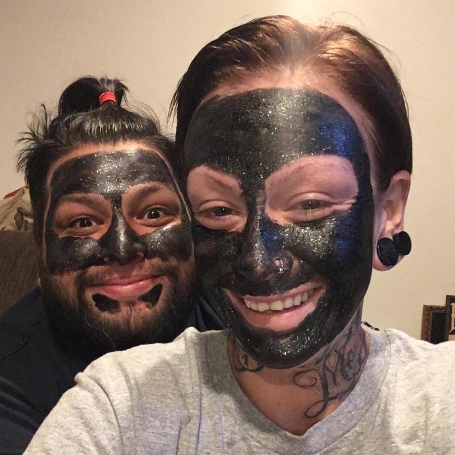 That one time I convinced Albert to do a face mask, and it hurt like hell getting off. We couldn’t stop laughing trying to help each other remove this glittered tar from our faces.