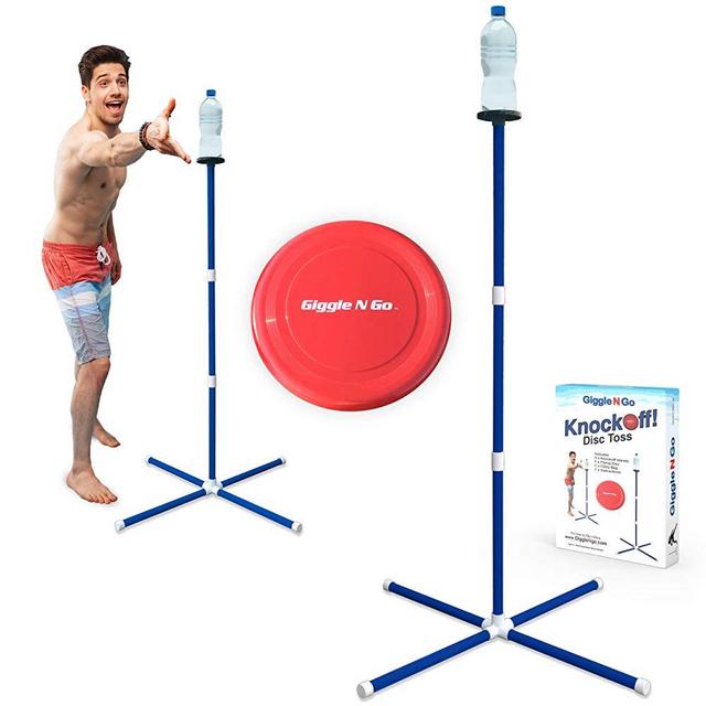 GIGGLE N GO Outdoor Games for Family - Yard Games for Adults and Kids - The Highly Addictive Knockoff Toss Frisbee Game - Ours is The Only One You Can Play on All 3 Surfaces, Sand, Concrete or Lawn