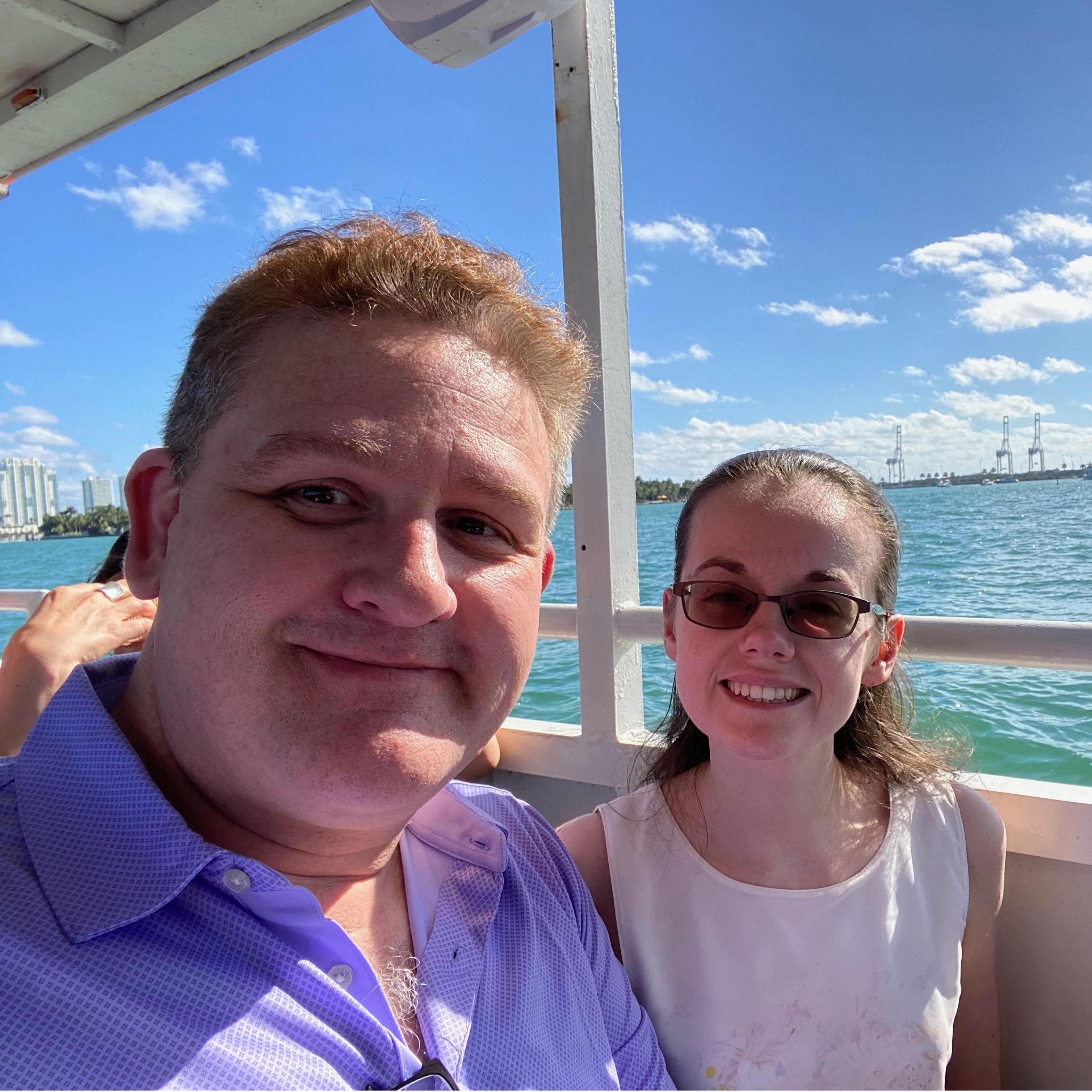 On a duck tour in Miami, just a couple of days after getting engaged