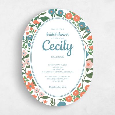 Blue Oval Wedding Wedding Shower Invitation - Kukkinta Portrait