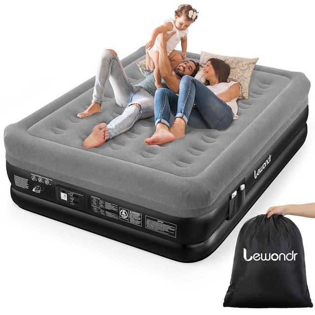 Lewondr Queen Air Mattress with Built in Pump,18" Deluxe Blow Up Mattress Airbed, Comfy Self Inflating Air Mattress, 3Min Fast Inflatable Mattress for Camping, Home, Guests, Travel(661lb MAX), Gray