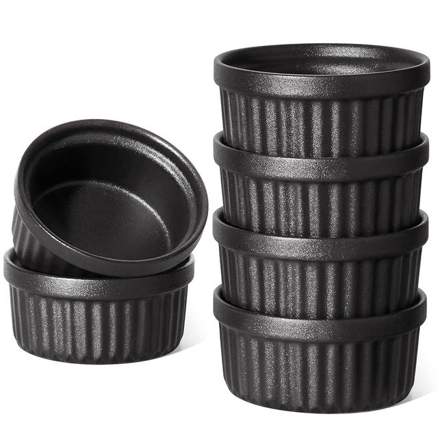 LE TAUCI Ramekins 4 OZ Oven Safe, Creme Brulee Ramekins, Pudding Custard Cups Souffle Ramiken, Dipping Sauce Dishes, Ceramic Ramekin Bowls Set of 6, Matte Black