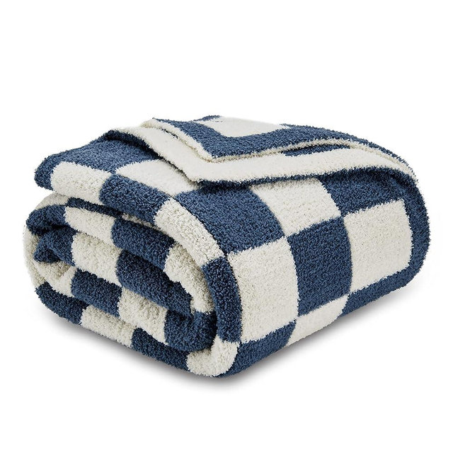 CozeCube Checkered Blanket, Ultra Soft Cozy Blue Checkered Throw Blanket, Warm Fluffy Checkerboard Throw Blanket, Blue and White Checkered Blanket for Couch Bed Sofa,50x60 Inches