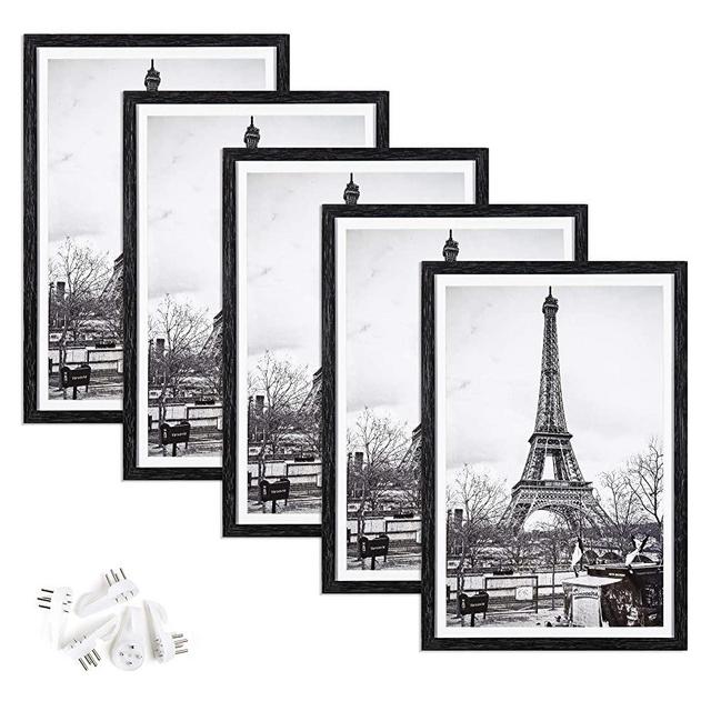upsimples 12x18 Picture Frame Set of 5,Display Pictures 11x17 with Mat or 12x18 Without Mat,Wall Gallery Photo Frames,Vintage Black
