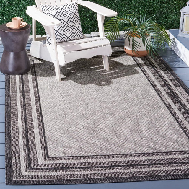 SAFAVIEH Courtyard Collection 4' x 5'7' Light Grey/Black CY8475 Indoor/ Outdoor Patio Backyard Mudroom Accent Rug